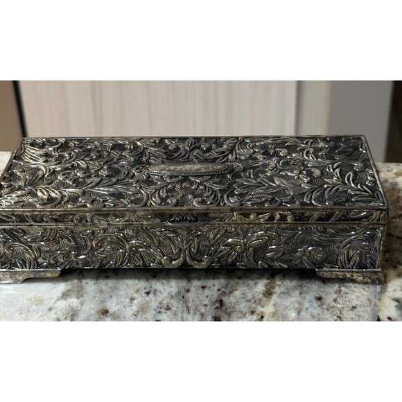 Vintage Godinger Victorian Style Rectangular Silver Jewelry Box 9x3.5 X2 - Picture 1 of 9